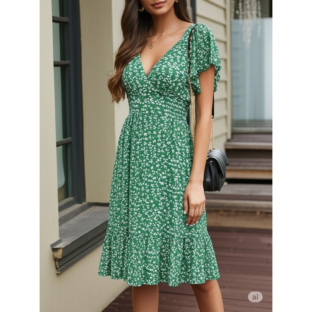 Max Studio Dress M Midi Floral V Neck Cottagecore Boho Feminine Romantic Resort